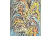 painting of a rooster in pastel on a white background