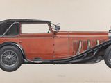 dessin représentant une vieille voiture rouge avec un toit noir et des pneus noirs