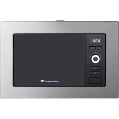 the microwave is silver and has a digital display on the front