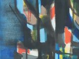 painting of a painting of a city street at night with traffic lights