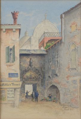 un tableau représentant un bâtiment surmonté d'un dôme