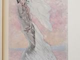 a drawing of a woman in a wedding dress in a book