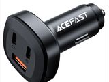 an image of a black car charger with the word acefast on it