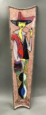 TAMBORINI Plaque en céramique polychrome à décor de musicien…