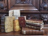 de nombreux livres anciens posés sur une étagère en bois