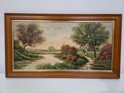 SAVRIN, bord de cours d'eau, huile sur toile, signée en bas …