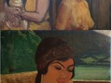 deux tableaux représentant une femme avec un chat et une femme avec un oiseau