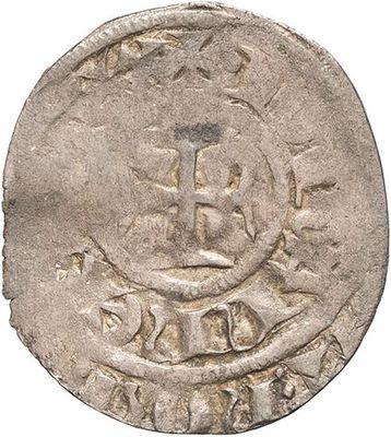 an old silver coin with a ship on it
