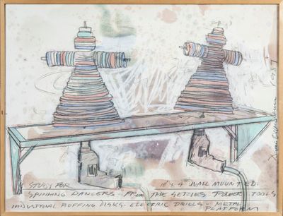 painting of two fire hydrants sitting on a table with a drawing of a fire hydrant in the background