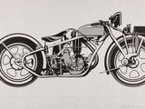 un dessin représentant une moto posée sur une table