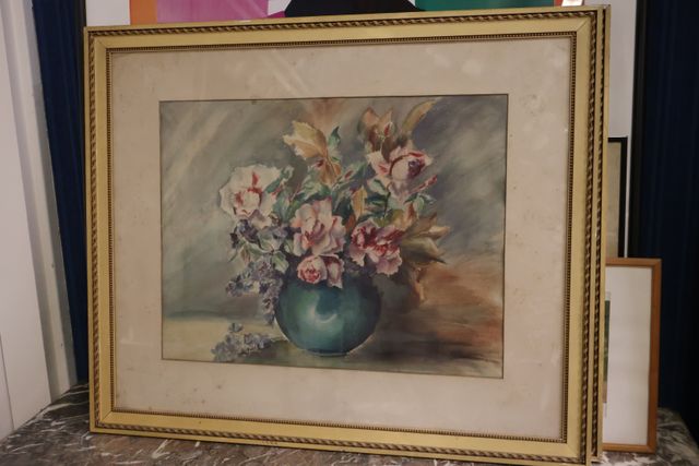 École Française 20ème « Fleurs dans un vase ». Aquarelle. Non sig...