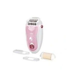 an image of a pink and white electric shaver next to a toothbrush