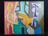 un tableau représentant un homme et une femme dans une pièce