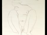 pencil drawing of a man kneeling on the ground with his hands on his knees
