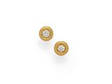 a pair of yellow gold and diamond earrings
