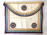 a multicolored bag with a rainbow design on it