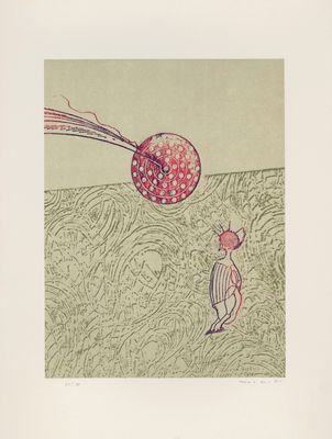 une image représentant un dessin d'une personne faisant voler un cerf-volant au-dessus d'un champ