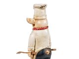 wooden figurine of a chef holding a spatula on a white background