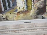 a picture of a painting of a street with a yellow door