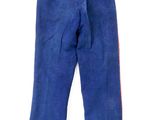 blue cordurope pants with a red stripe on the side of the pants