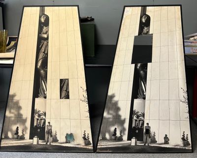 deux photos en noir et blanc d'une femme sur un immeuble