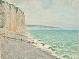 une image représentant un tableau où l'on voit des personnes se promener sur une plage au bord de la mer