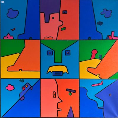 an image of a painting of a man ' s face with many different colors