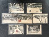 several old black and white photographs of people in a park