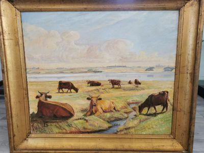 Ecole Danoise XIX-XXe siècle - Les vaches au Pâturage - H/T …