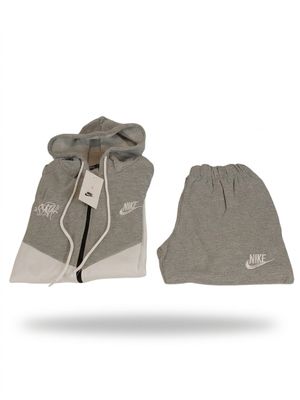 grey and white hoodie and sweatpants set with hoodie