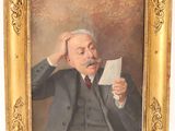 painting of a man in a suit holding a piece of paper in his hand