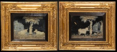 deux photos encadrées représentant des vaches dans un champ, avec des arbres en arrière-plan