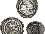 trois pièces d'argent portant des inscriptions en latin