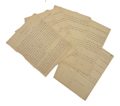 several pieces of old paper with writing on them on a white surface