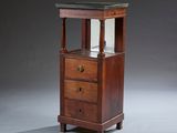 an image of a small wooden cabinet with a glass top