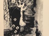 un dessin en noir et blanc représentant un vase de fleurs