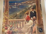 une photo d'un tableau représentant un couple assis sur un balcon