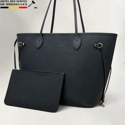 louis vuitton black leather tote bag with matching pouch