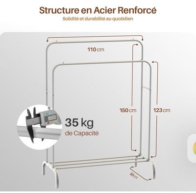 PORTENTUM Portant a vetement en acier – jusqu’à 35 kg – Pend…