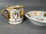 a cup and saucer sitting next to each other on a table
