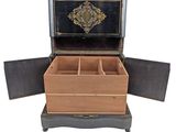 a small wooden box with a drawer inside of it