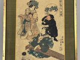 an image of a painting of two women sitting on a tree branch