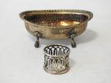 silver plated bowl and candle holder on white background