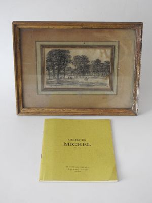 a picture of a book with a picture of trees in it
