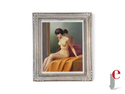 une peinture représentant une femme nue assise sur un lit