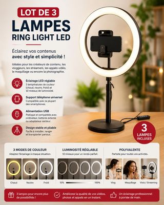 lampe de table à anneau lumineux LED