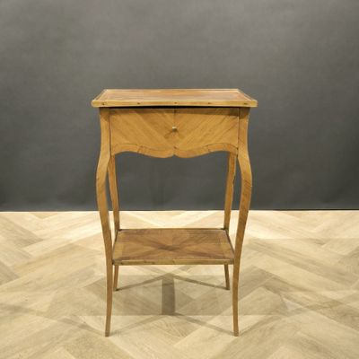 an image of a small wooden table with a drawer on top of it