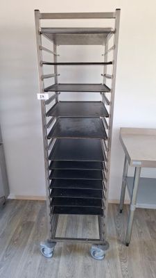 an image of a rack of trays in a kitchen