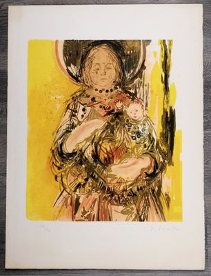 Y GUINTIN (?). Lithographie. Sainte Vierge à l'Enfant camaïe…