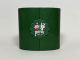 a green box with a picture of a girl and a dog on it